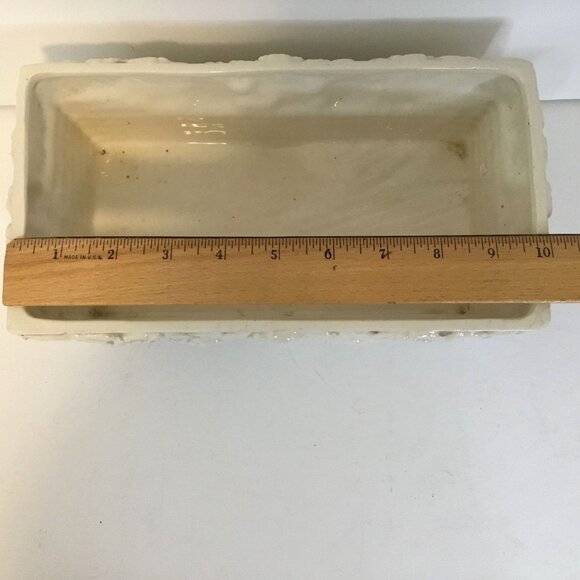 VTG Made in Japan Floral Ivory Planter Rectangular Cachepot 10” MCM Roses Beaded - Picture 9 of 10
